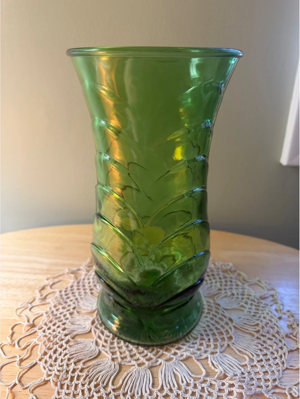 Mid-Century Green Glass Fish Scale Pattern Vase by E.O. Brody